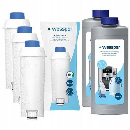 3x filtr Wessper AquaLunga do Delonghi 2x Odkamieniacz CleanMax 500ml