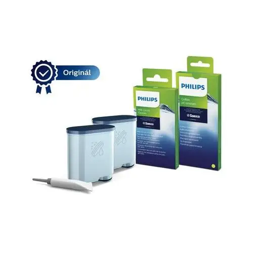 Zestaw akcesoriów do czyszczenia ekspresów Philips CA6707/10 (2 wkłady filtra AquaClean, 6 saszetek ze środkiem do czyszczenia obiegu mleka, 6 tabletek do usuwania oleju kawowego, Smar)